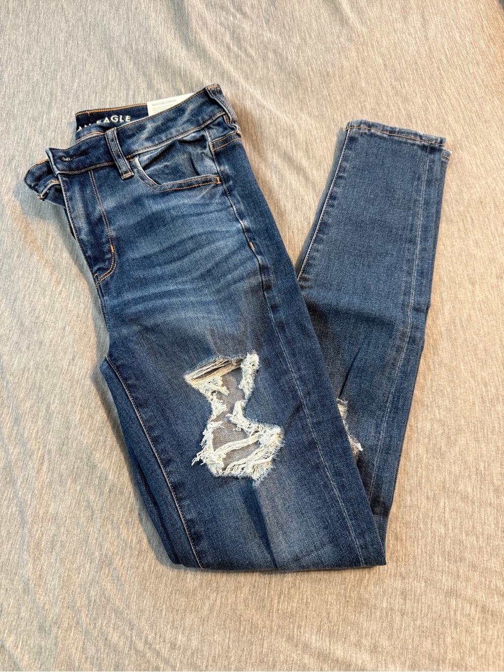 American Eagle Outfitters Women's Ripped Skinny Jeans - Dark Blue Wash